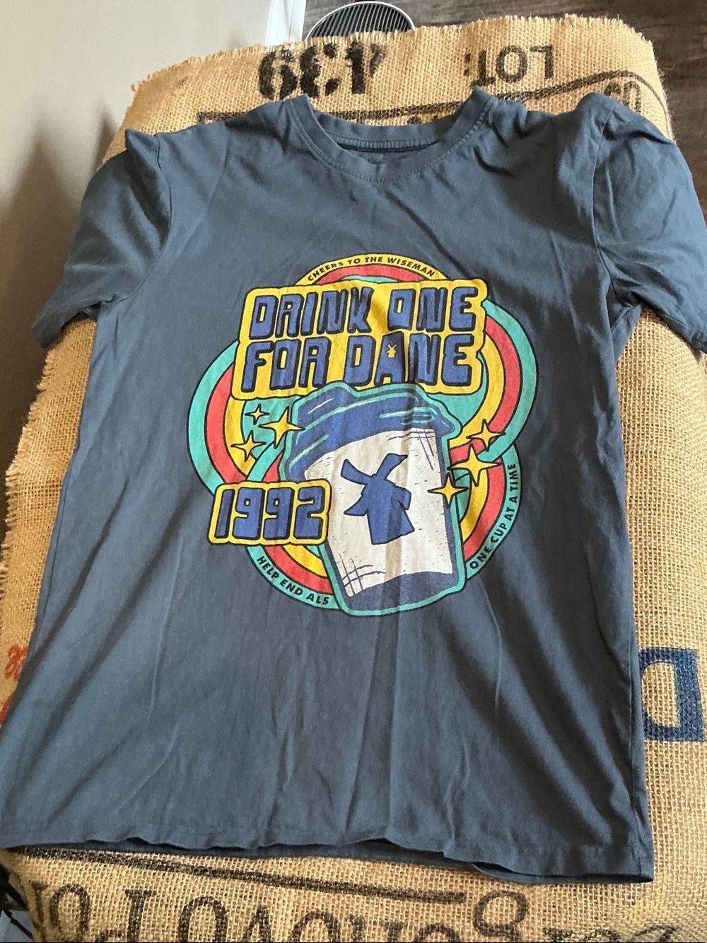 ✌️Dutch Bros Blue Graphic "Drink One for Dane" Tee Size Small